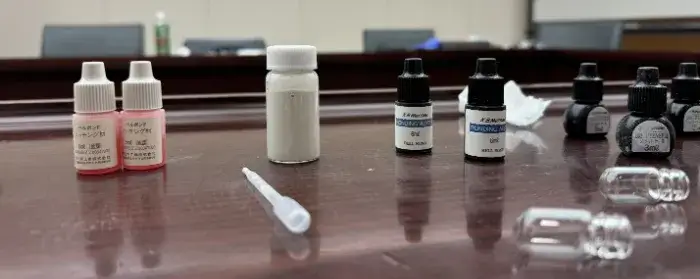 キツツキコントラの講習会、用いる薬品類