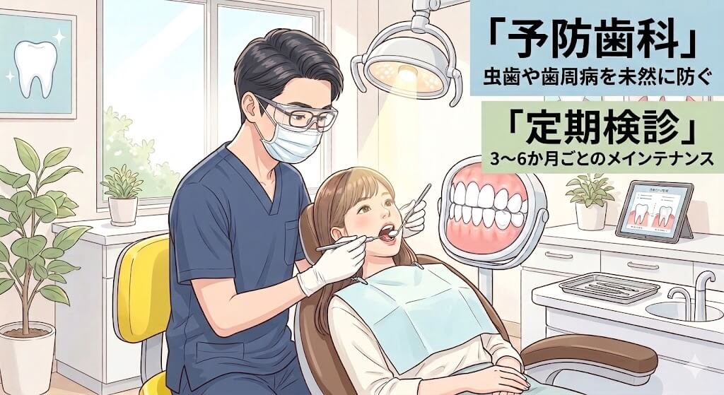 歯科医院での定期検診とメインテナンスのイメージ（3〜6か月ごとの予防ケア）