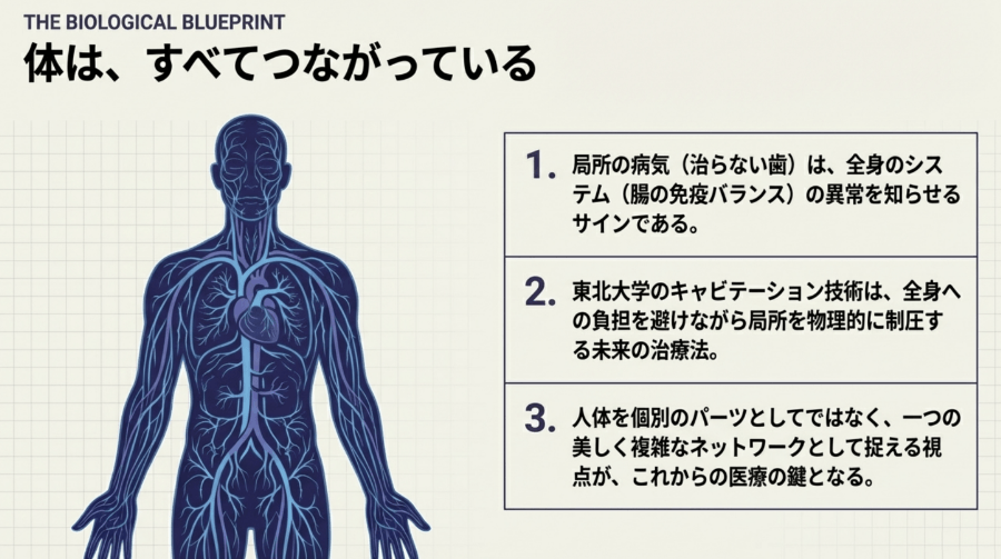 体はすべてつながっていることを示す図解｜歯と腸と免疫の関係