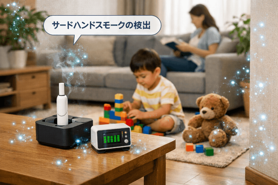 子どものいる室内でサードハンドスモークが拡散している様子