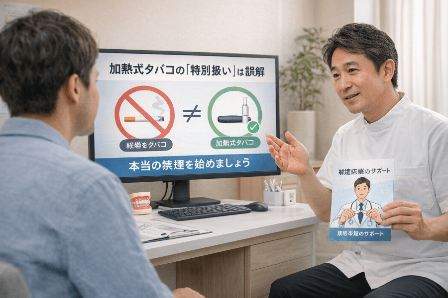加熱式タバコの特別扱いは誤解であることを患者に説明する歯科医師