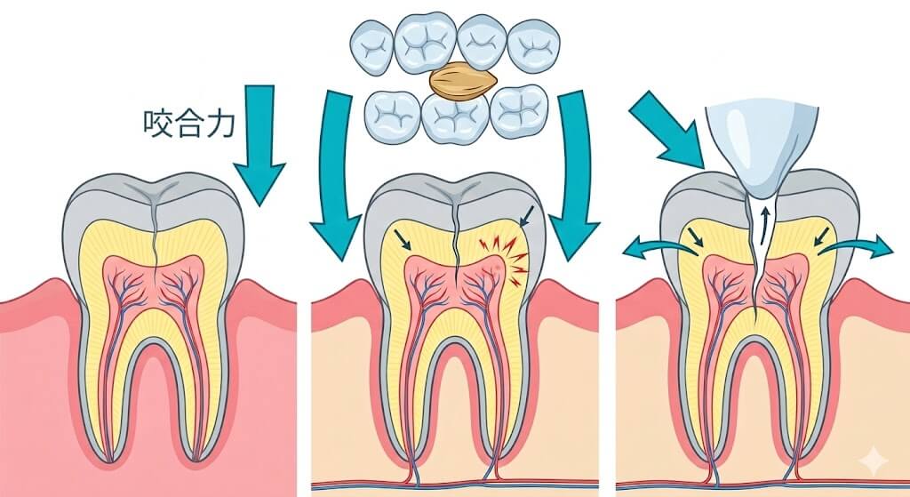 強い咬合力により歯に負担がかかり痛みが生じる仕組み