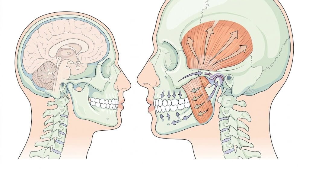 食いしばりにより咀嚼筋に負担がかかる仕組み