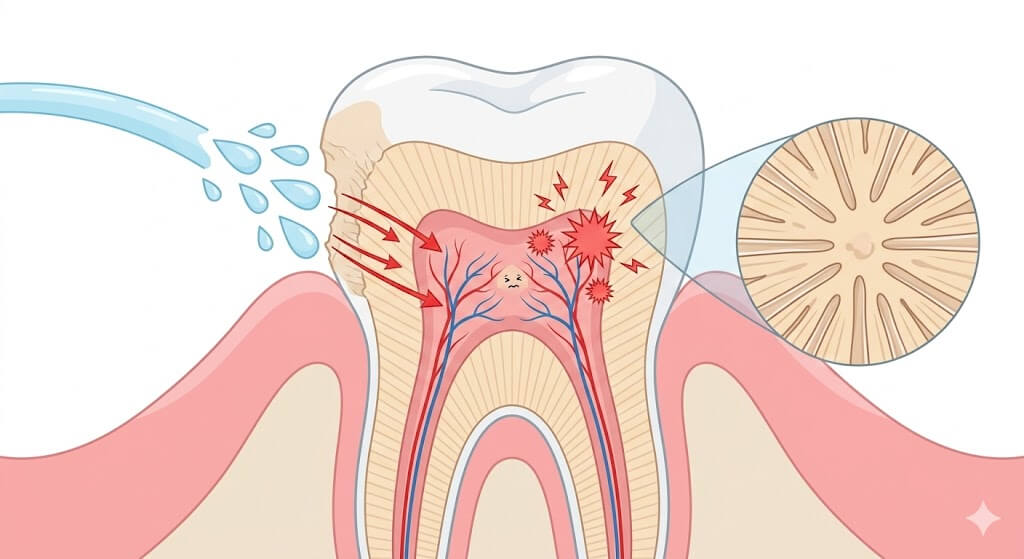 象牙質の細管を通じて神経に刺激が伝わる歯のしみる原因
