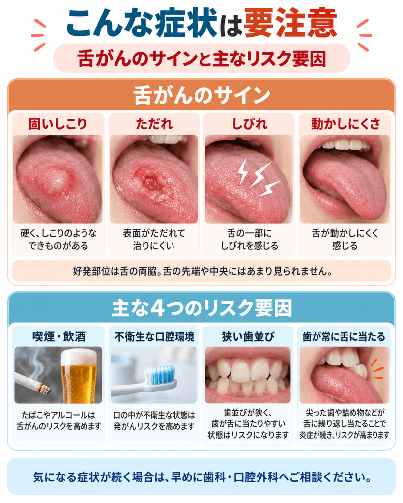 口内炎と舌がん初期の症状・リスク要因を左右で比較した総合的なイラスト②